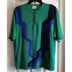 Vintage Freya Knit Top Unisex Short Sleeve 3 Button Pullover Sweater Sz M  XLNT